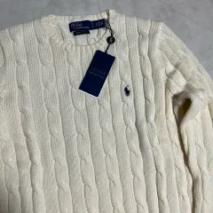 新品（S M） ポロ ラルフローレン ロゴ ケーブル ニット アイボリー