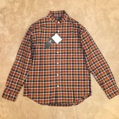 まる様 新品タグ付 BLACK LABEL CRESTBRIDGE／チェックシャツ M／長袖 スタンドカラー／レッド系ブラウン系／メンズ ブランドシャツ 綿混 上品 カジュアル