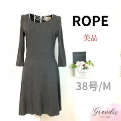 ★美品★ ROPE ロペ レディース ワンピース 7分丈 グレー フレアワンピース 細見え ポケット付き 後ろファスナー
