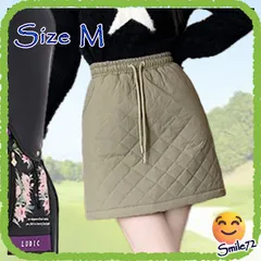 【冬物入替】【新品】【キルティングのモコモコミニ丈で可愛さバクハツ！】ミニスカート 中綿  ミニ丈 台形スカート 秋冬アイテム 暖かいカジュアル 防寒 暖かい ウエストゴム 紐付き レディース ゴルフウェア スポーツウェア アウトドア 秋冬 カーキ M