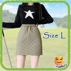 【冬物入替】【新品】【キルティングのモコモコミニ丈で可愛さバクハツ！】ミニスカート 中綿  ミニ丈 台形スカート 秋冬アイテム 暖かいカジュア 防寒 暖かい ウエストゴム 紐付き レディース ゴルフウェア スポーツウェア アウトドア 秋冬 カーキ L