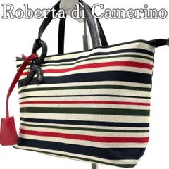 ★【良品】ロベルタディカメリーノ　ボーダー柄　ミニバッグ　ポーチ　キャンバス