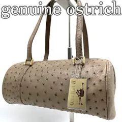 ★【レア】ジェニュインオーストリッチ ミニボストンバッグ ベージュ 本革 ダチョウ革  小ぶり 軽量 上品 高級感 収納力 お出かけ フォーマル エレガント ハンドバッグ レディース きれいめ GENUINE OSTRICH