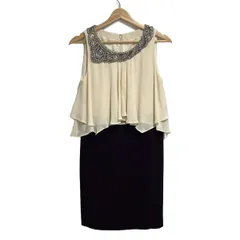 グレースコンチネンタル ワンピース サイズ36 S レディース - アイボリー×黒 クルーネック/ノースリーブ/ひざ丈/ビーズ/ビジュー