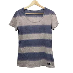 THE NORTH FACE(ノースフェイス) 半袖Tシャツ サイズL レディース美品  - グレーベージュ×ブルー クルーネック/ボーダー