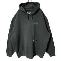 2XL グレー カーハート パーカー プルオーバー フーディ ワンポイント 刺繍 オーバーサイズ ストリート ビックシルエット スウェット レディース ユニセックス メンズ 古着 長袖