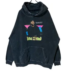 アイスキューブ ボーイズンザフッド 映画 人物 ラッパー プリント 黒 ブラック パーカー ウォッシュド加工 オーバーサイズ フーディ スウェット レディース ユニセックス メンズ 古着 長袖