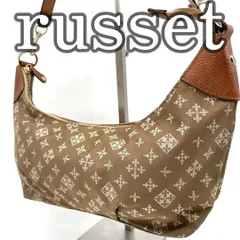 ★【美品訳アリ】ラシット ショルダーバッグ ナイロン×レザー ブラウン ゴールド金具 軽量 斜め掛け 肩掛け ワンショルダー コンパクト 収納力 良デザイン モノグラム 普段使い おでかけ 旅行 きれいめ 大人可愛い russet