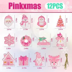 【新商品】【クリスマス特集】ピンクのクリスマスツリーオーナメントセット – クリスマスツリー用ピンクオーナメント12点、パステルクリスマスデコレーション、ピンククリスマスホームオフィス、ウィンターパーティー用