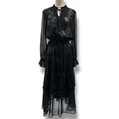 AMERI アメリヴィンテージ BELINDA SHIRRING LONG DRESS ワンピース フリル リボン シアー 0282550960 黒 ブラック ゴールド Mサイズ レディース 春 秋 ゴーゴー古着マルイ北千住店 23 No.1299