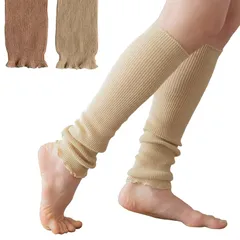 [SOWAN] [ソワン] 2足組 リブ編み オーガニックコットン レッグウォーマー レディース メンズ (ブラウン・グリーン)