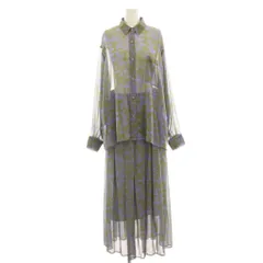 スタニングルアー STUNNING LURE セットアップ 上下 シャツ ブラウス 長袖 フレアスカート ロング マキシ 総柄 シアー 2 M 紫 パープル 緑 グリーン 19A117-006 19A113-003 /HN