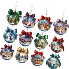 【新商品】【クリスマス特集】12個パック ウッドボールオーナメント 装飾クリスマスデコレーション 屋内屋外フェスティバルパーティー用 スタイリング木製クリスマスオーナメント