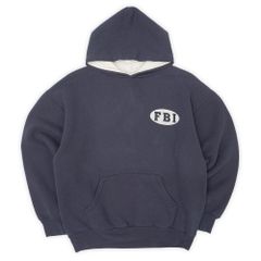 FBI 90s 90年代 両面プリント スウェットパーカー フーディー MADE IN USA アメリカ製 珍品 ヴィンテージ 古着 メンズ パーカー ネイビー 紺 L【中古】