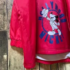 《年代物》ディズニーヴィンテージ DISNEY VINTAGE 赤☆マウンテンパーカー M デカロゴ ビッグロゴ ビッグプリント ミッキーマウス ハーフジップ アノラック 裏ボア 厚手生地 レッド old5