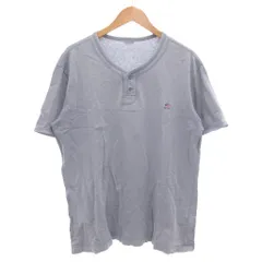 パパス Papas ヘンリーネック Tシャツ 半袖 L ロゴ刺繍 青 ライトブルー /GV