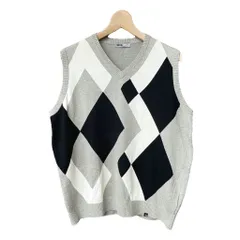 ブラック&ホワイト BLACK&WHITE SPORT 総柄 ベスト プルオーバー Vネック L グレー ブラック ホワイト