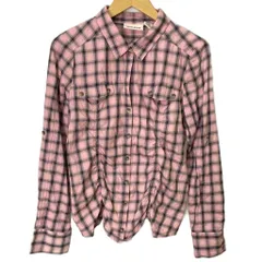 ダナキャランニューヨーク DKNY JEANS ギャザー チェック柄 シャツ ブラウス 長袖 M ピンク ブラック