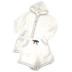 ホワイトイタリヤード WHITE ITARIYAD メッシュ サマーニット セットアップ フード カーディガン 金ボタン ショートパンツ 白 ホワイト