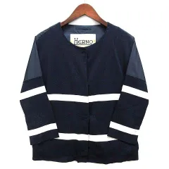 ヘルノ HERNO 切替 カーディガン ジャケット ラメ ネイビー 紺 40 イタリア製