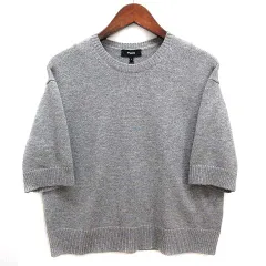 未使用品 セオリー Theory ウール カシミヤ ニット クロップド Tシャツ 半袖 セーター LANA CASH CROP TEE 2024AW グレー S
