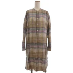 ポロ バイ ラルフローレン Polo by Ralph Lauren ハーフボタン チェック シャツ ワンピース ロング 長袖 リネン ベージュ系 6