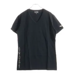 EMPORIO ARMANI (エンポリオアルマーニ) レフトスリーブラメロゴプリント Vネック半袖Tシャツカットソー ブラック