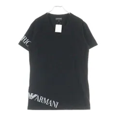 EMPORIO ARMANI (エンポリオアルマーニ) ライトスリーブラメロゴプリント Vネック半袖Tシャツカットソー ブラック