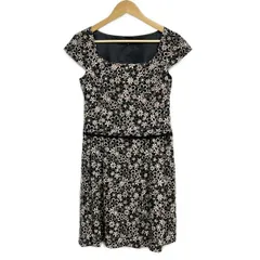 TOCCA(トッカ) ワンピース サイズ6 M レディース - 黒×ライトピンク×マルチ クルーネック/半袖/ひざ丈/花柄/刺繍