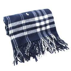 ラルフローレン ウール 大判ストール ネイビー ホワイト チェック 中古