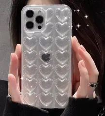 ボンボンシールみたいなケース iPhone 17 16promax 15plus 14pro 13対応、3Dハート型