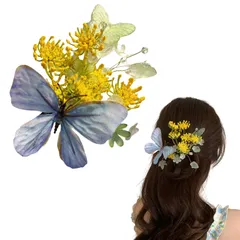 (菜の花色/Sky プレゼント ヘアアクセサリー 着物 和風 浴衣 Blue) 和装 ガールズ 女性 グラデーション色 髪飾り 髪留め ヘアクリップ ヘアピン 蝶 前髪