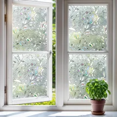 窓用フィルム めかくしシート ガラスフィルム 台風対策 飛散防止 窓 水で貼る・貼り直し可能 断熱・遮熱 UVカット DUOFIRE おしゃれな3Dチューリップ柄 (60x200cm)