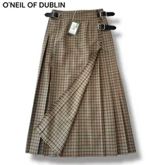 新品 O'NEIL OF DUBLIN ウーステッド ウール ロング キルト スカート ガンクラブチェック ワイドベルト GB10 M アイルランド製