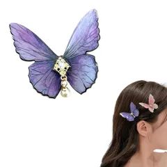 前髪 蝶 ヘアピン ヘアクリップ 髪留め 髪飾り グラデーション色 女性 ガールズ 和装 浴衣 和風 着物 ヘアアクセサリー プレゼント (菖蒲色)