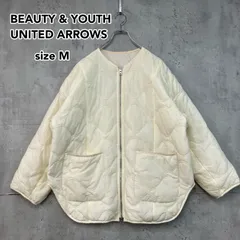 BEAUTY&YOUTH UNITED ARROWS ライナー キルティング ブルゾン ジャケット 波型 ひょうたん ウェーブ M 中綿 ゆったり ノーカラー オフホワイト アイボリー 白 ナイロン ポリエステル ★ ◇■
