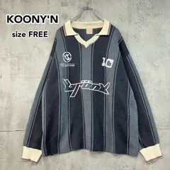 KOOKY'N クーキィン ニットポロ Vネック ボーダー L F 古着 ストリート Y2K サッカーシャツ リブライン 刺繍 企業ロゴ風 長袖 ゆったり オーバーサイズ ユニセックス 2231045 ★ ◇■