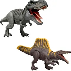 マテル ジュラシックワールド(JURASSIC WORLD) ひかってほえるT-レックスとほえるスピノサウルス 2体組