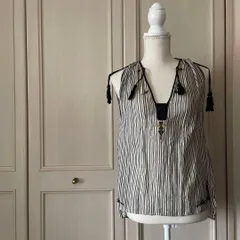 50 ISABEL MARANT ETOILE イザベルマラン　ブラウス　シャツ ストライプ　stripe　ホワイト オフホワイト アイボリー 白 シロ　黒 ブラック BLACK クロ くろ　お呼ばれ　デート　オフィスカジュアル　食事会　可愛い　お出かけ　上品