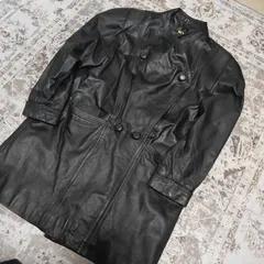 レザーコート　ダブルブレスト　ブラック　BLACK　黒　牛革　中古　古着　レザージャケット