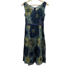 Sybilla(シビラ) ワンピース サイズＭ M レディース美品  - カーキ×ネイビー×マルチ Vネック/ノースリーブ/ロング/花柄