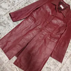 Classified　レザーコート　牛革　ステンカラーコート　チェスターコート　レディース　Lサイズ　ボルドーカラー　牛革　中古　古着