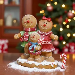 クリスマス オブジェ 置物 ジンジャーブレッドマンの親子 ガーデンオーナメント インテリア 可愛い  インテリア雑貨 室内 寝室 玄関 樹脂 庭 ガーデニング プレゼント ギフト 棚装飾 クリスマス装飾