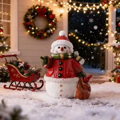 クリスマスオブジェ 置物 帽子とマフラーをしている雪だるま スノーマン 冬 インテリア クリスマデコレーション 可愛い インテリア雑貨 室内 寝室 玄関 樹脂 庭 ガーデニング プレゼント ギフト 贈り物