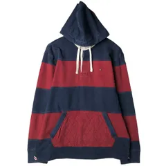 古着 トミーヒルフィガー TOMMY HILFIGER ボーダー柄 フード付き 長袖 ラガーシャツ メンズL相当 ヴィンテージ/eaa594616