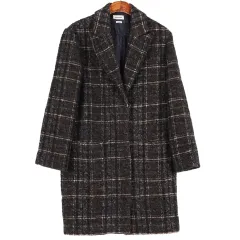ZADIG&VOLTAIRE ザディグ・エ・ヴォルテール アルパカ ブレンド 隠しボタンダウン Single ツイード CHECK コート / k1458