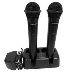 【ジャンク品】Victor ビクター WM-PH57 ワイヤレスマイク 2本セット ブラック 通電確認 充電器 WT-C52 アダプター付属 現状品 音声未確認 会議用 カラオケ用