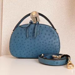 オーストリッチ型押し ブルー 2way ハンドバッグ ミニバッグ