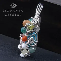 ターコイズ+ペリドットのワイヤーペンダントトップ1483（天然石）