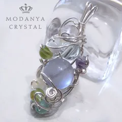 パープルフローライト+ペリドットのワイヤーペンダントトップ1484